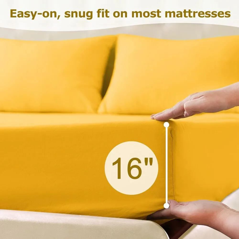 Homilay Twin Size Bed Sheet Set - 3 Piece Soft Microfiber Sheets Spectra Yellow